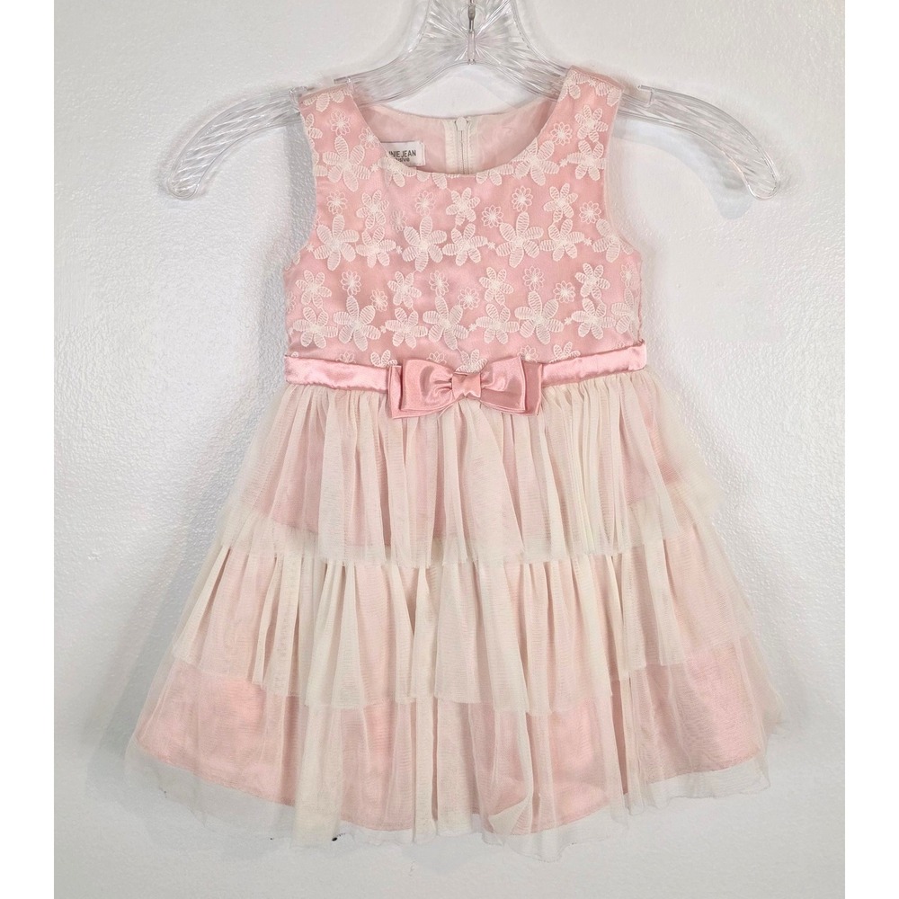Bonnie Jean Toddler Girls Pink Floral Lace Tiered Tulle Party Dress Size 2T